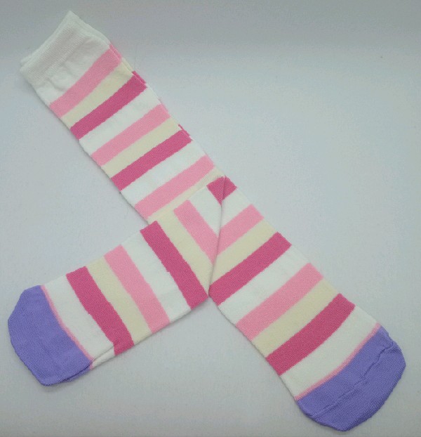 Knee High - Broad Stripe - White, Beige & Pink