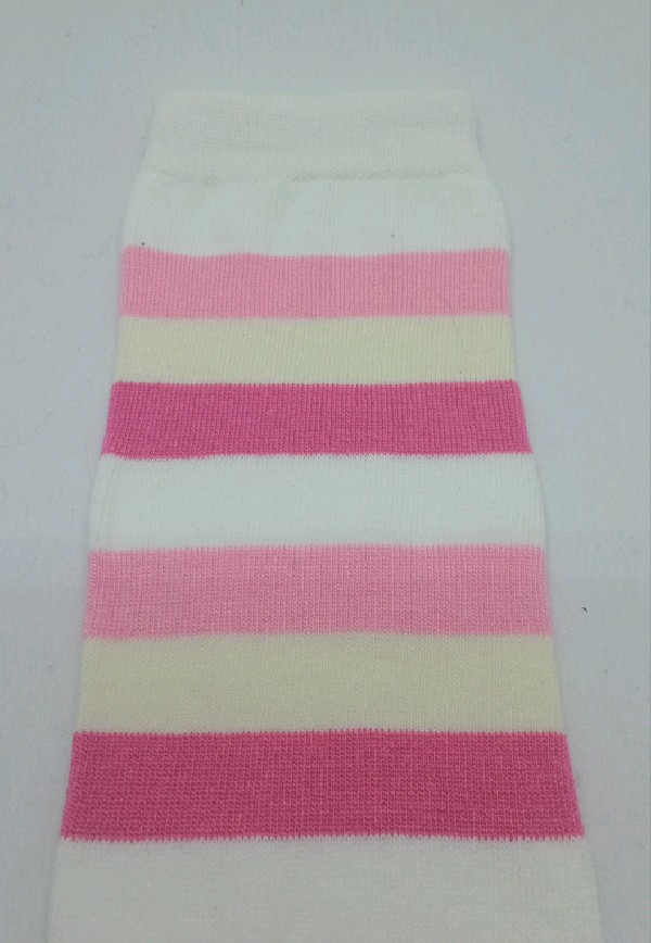 Knee High - Broad Stripe - White, Beige & Pink