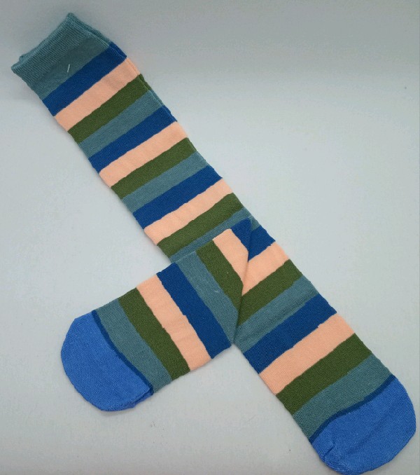 Knee High - Broad Stripe - Navy, Grey, Green & Apricot