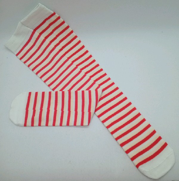 Knee High - Thin Stripe - White, Cream & Red