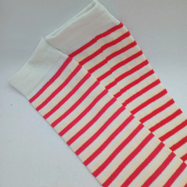 Knee High - Thin Stripe - White, Cream & Red