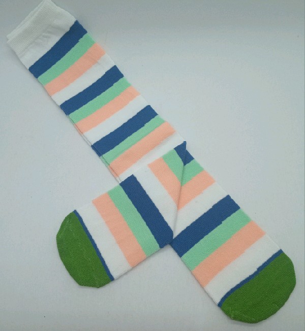 Knee High - Broad Stripe - White, Apricot, Lime Green & Blue