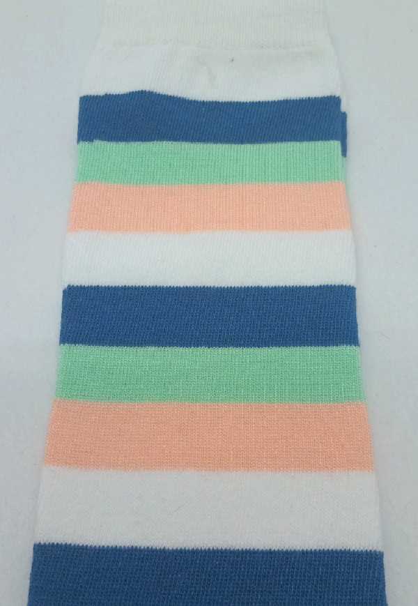 Knee High - Broad Stripe - White, Apricot, Lime Green & Blue