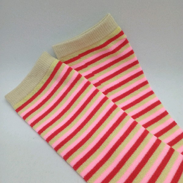 Knee High - Thin Stripe - Red, Pink, & Cream