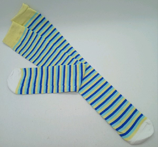 Knee High - Thin Stripe - Navy, Yellow & Powder Blue
