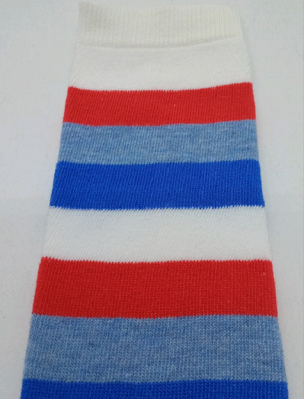 Knee High - Broad Stripe - White, Blue, Grey & Red
