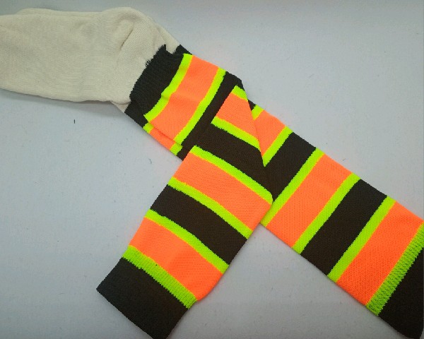 Hockey Sock Nylon with Padded Foot - Striped Yellow, Orange & Black