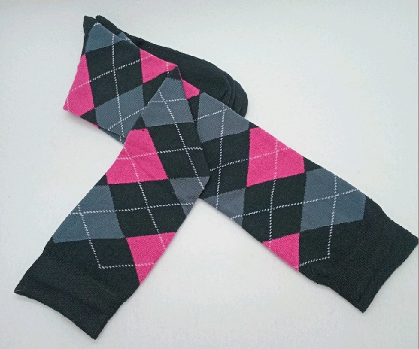 Knee High - Black with Grey & Pink Argyle Pattern