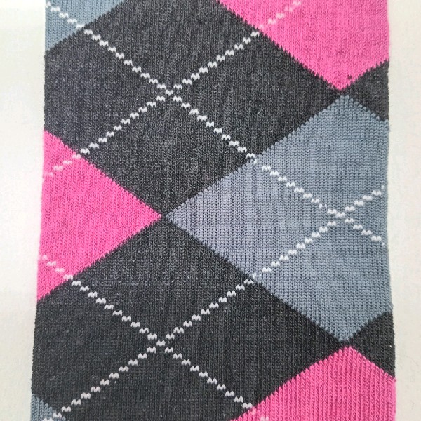 Knee High - Black with Grey & Pink Argyle Pattern
