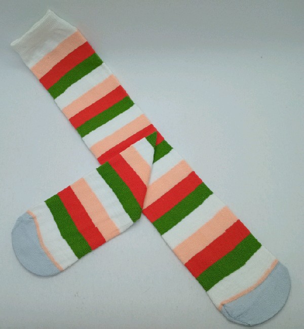 Knee High - Broad Stripe - White, Green, Red & Apricot