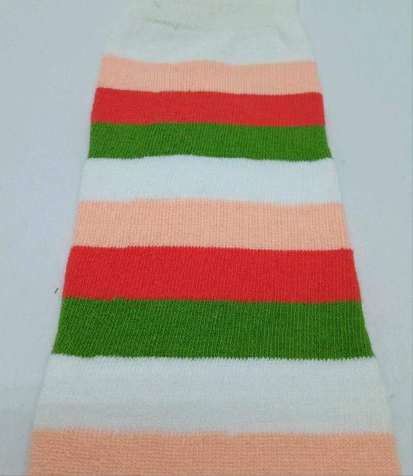 Knee High - Broad Stripe - White, Green, Red & Apricot