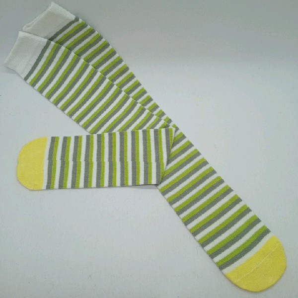 Knee High - Thin Stripe - White, Grey & Green