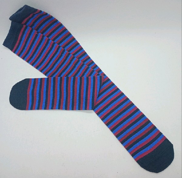 Knee High - Thin Stripe - Black, Maroon & Blue