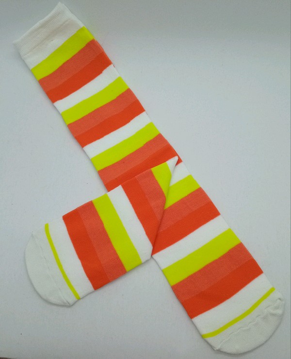Knee High - Broad Stripe - White, Fluorescent Green, Apricot & Orange