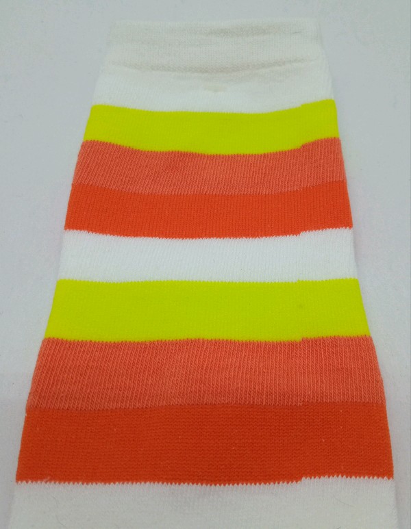 Knee High - Broad Stripe - White, Fluorescent Green, Apricot & Orange
