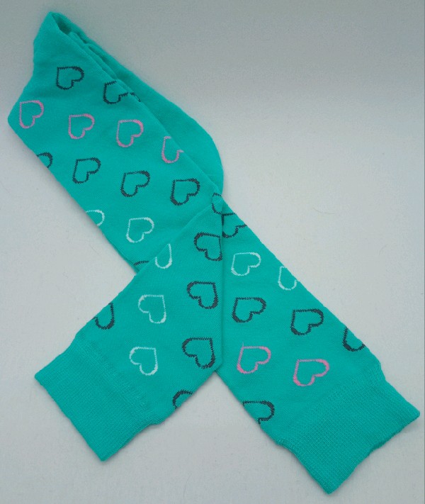 Knee High - Turquoise with Black, White & Pink Hearts