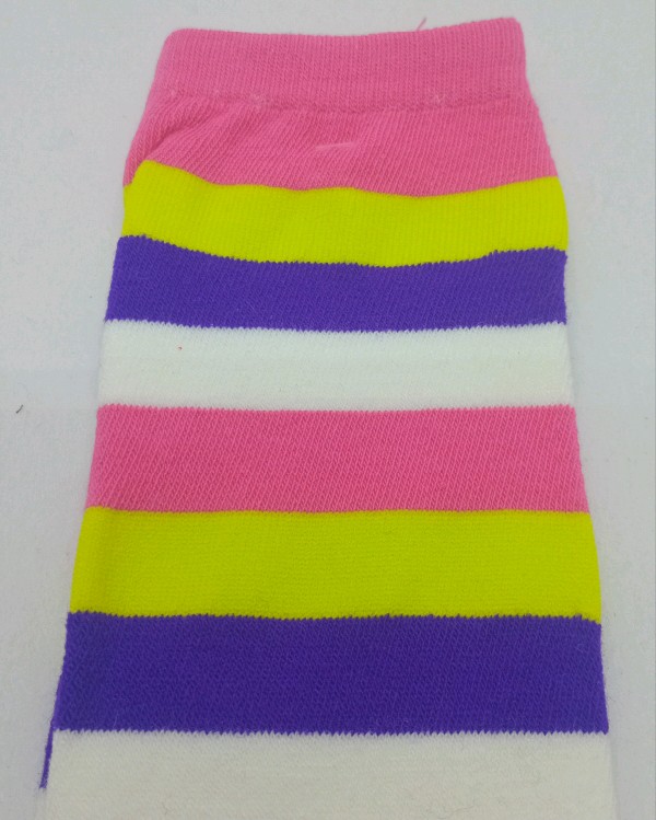 Knee High - Broad Stripe - White, Purple, Fluorescent Green & Pink