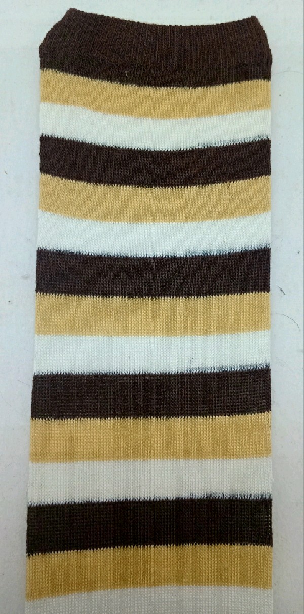 Thigh High Socks Striped White, Beige & Brown