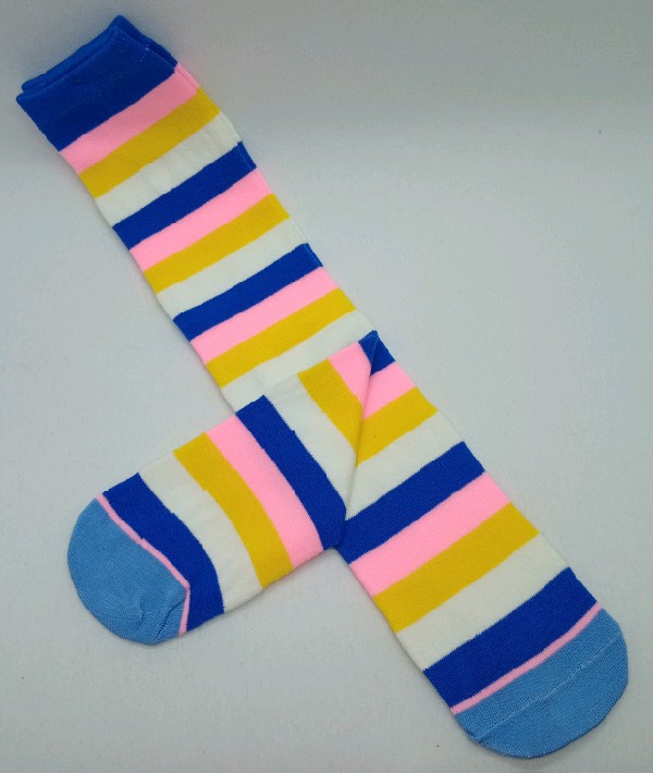 Knee High - Broad Stripe - White, Yellow, Pink & Blue