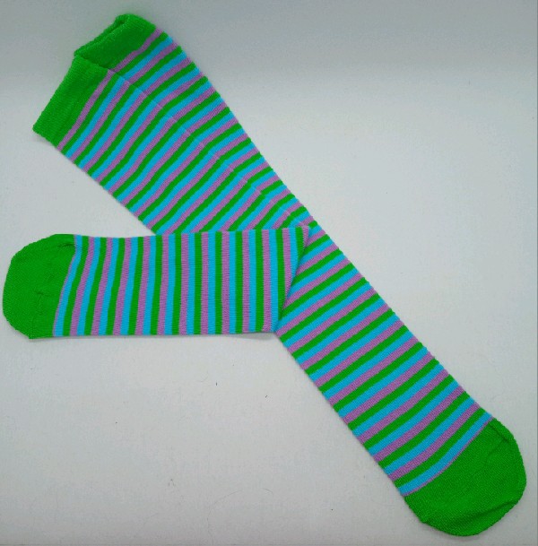 Knee High - Thin Stripe - Green, Purple & Blue