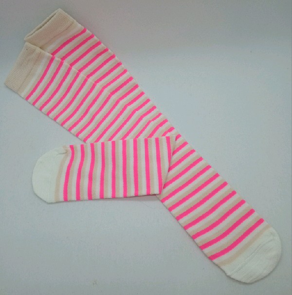 Knee High - Thin Stripe - White, Pink & Cream