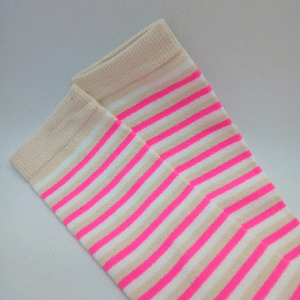 Knee High - Thin Stripe - White, Pink & Cream