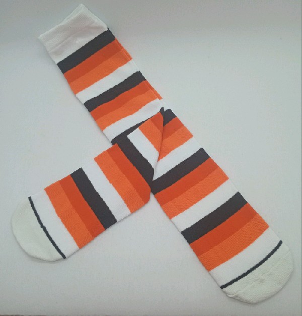 Knee High - Broad Stripe - White, Apricot, Orange & Black