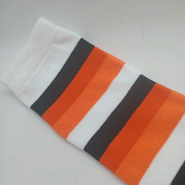 Knee High - Broad Stripe - White, Apricot, Orange & Black