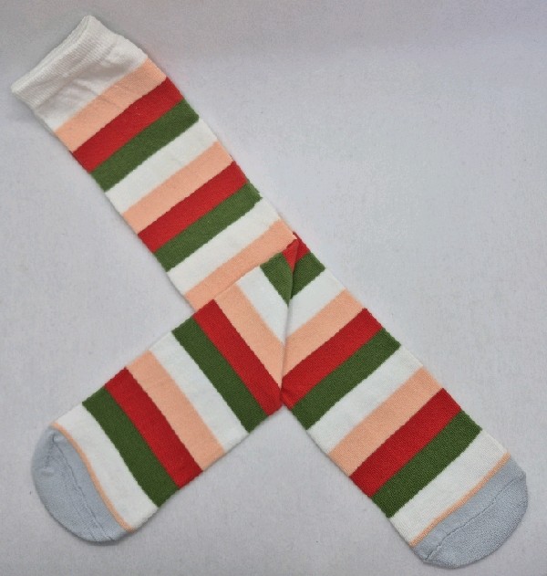 Knee High - Broad Stripe - White, Green, Red & Pink