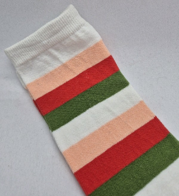Knee High - Broad Stripe - White, Green, Red & Pink