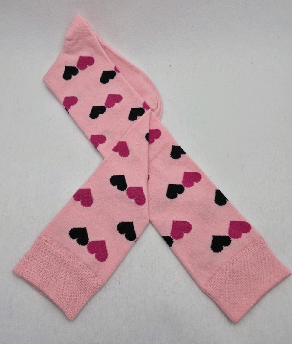 Knee High - Pink with Pink & Black Hearts