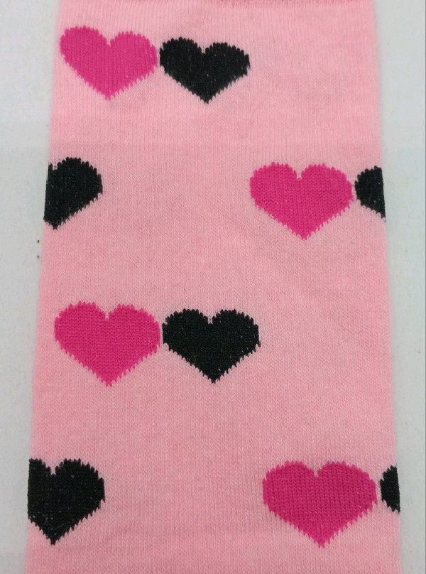 Knee High - Pink with Pink & Black Hearts