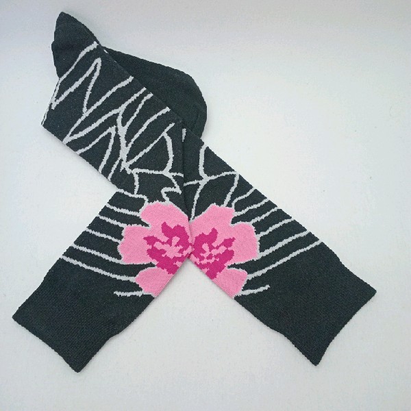 Knee High - Black with Abstract Pink & White Design