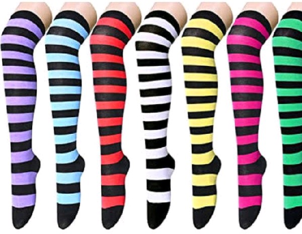 Thigh High Socks Striped - Light Pink, Dark Pink & Cream