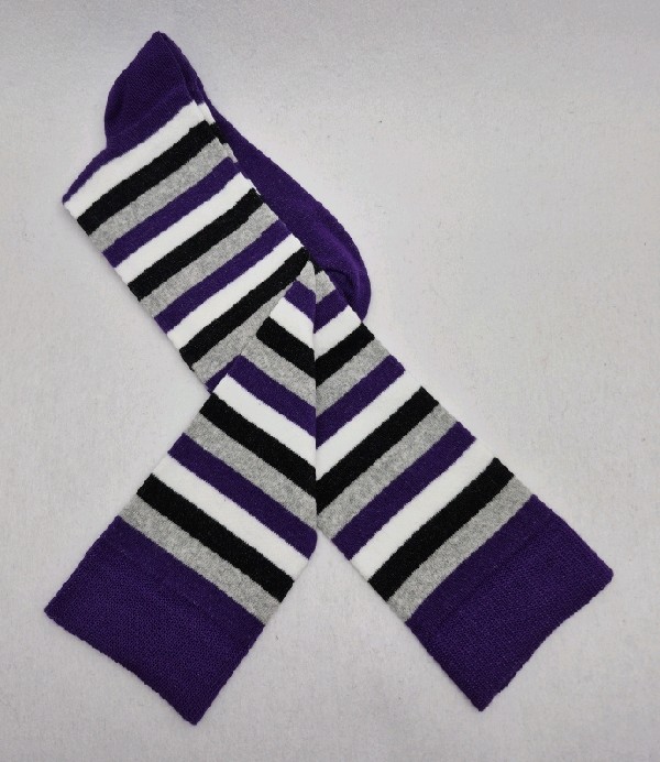 Knee High - Purple with Grey, Black & White Stripes