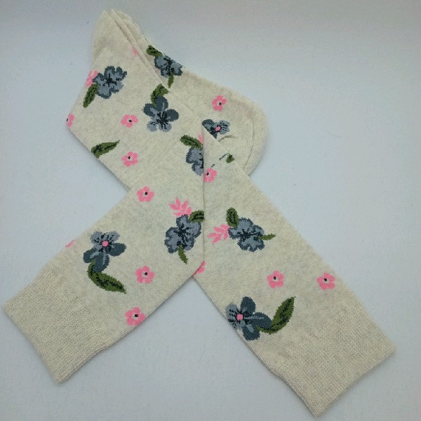 Knee High - Cream with Pink & Grey Floral Design