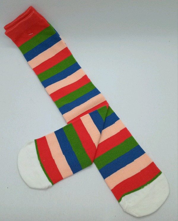 Knee High - Broad Stripe - Red, Apricot, Blue & Green