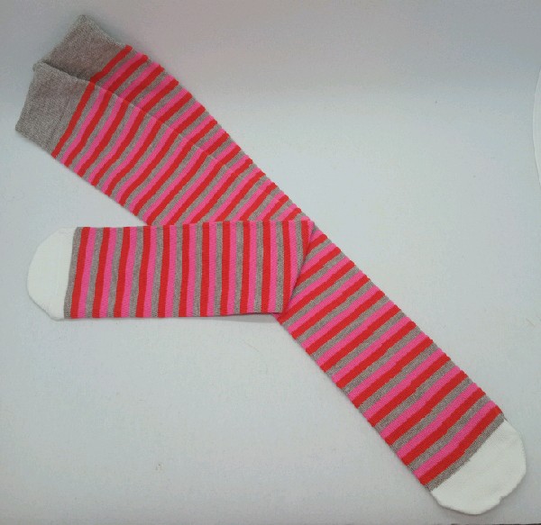 Knee High - Thin Stripe - Red, Grey & Pink