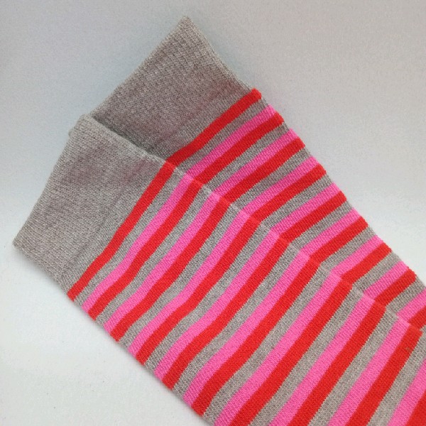 Knee High - Thin Stripe - Red, Grey & Pink