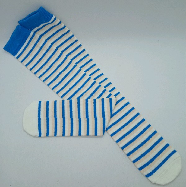 Knee High - Thin Stripe - White, Cream & Blue