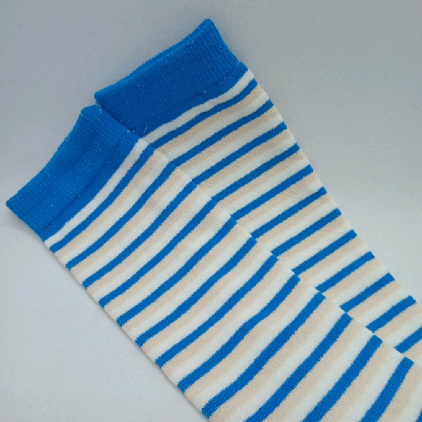 Knee High - Thin Stripe - White, Cream & Blue