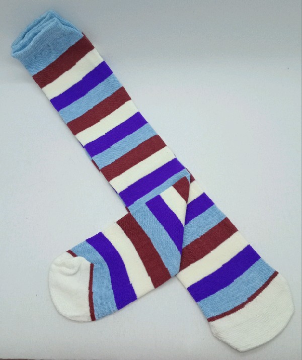Knee High - Broad Stripe - White, Maroon, Blue & Purple