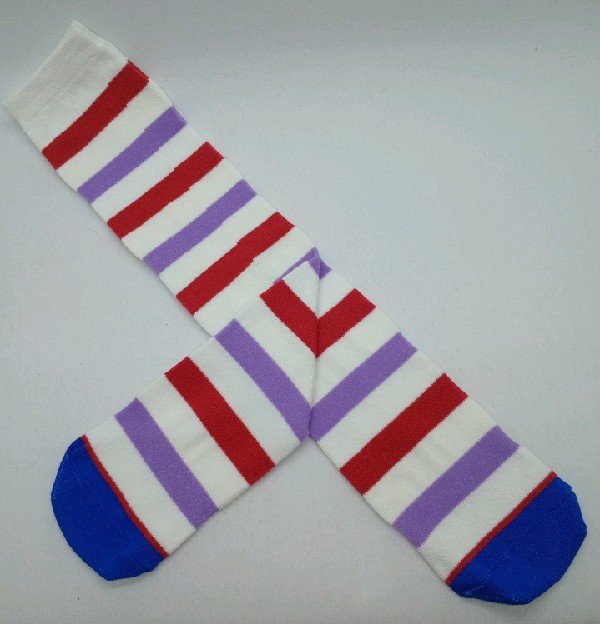 Knee High - Broad Stripe - White, Red & Purple