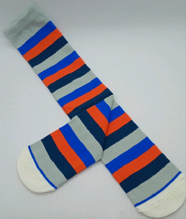 Knee High - Broad Stripe - Royal Blue, Grey, Navy Blue & Orange