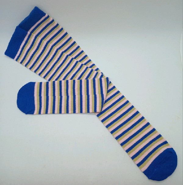 Knee High - Thin Stripe - Blue, Pink & Khaki