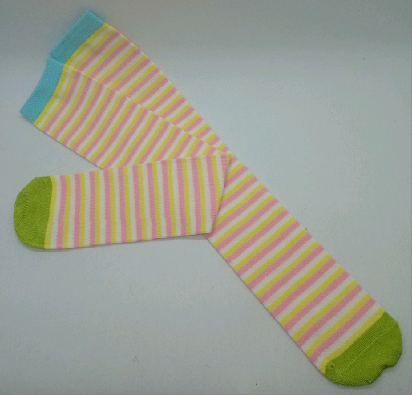 Knee High - Thin Stripe - White, Pink & Yellow