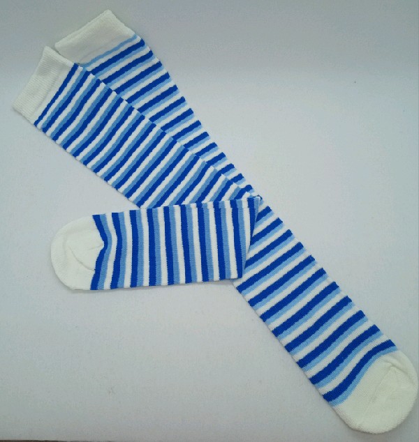 Knee High - Thin Stripe - White, Powder Blue & Royal Blue