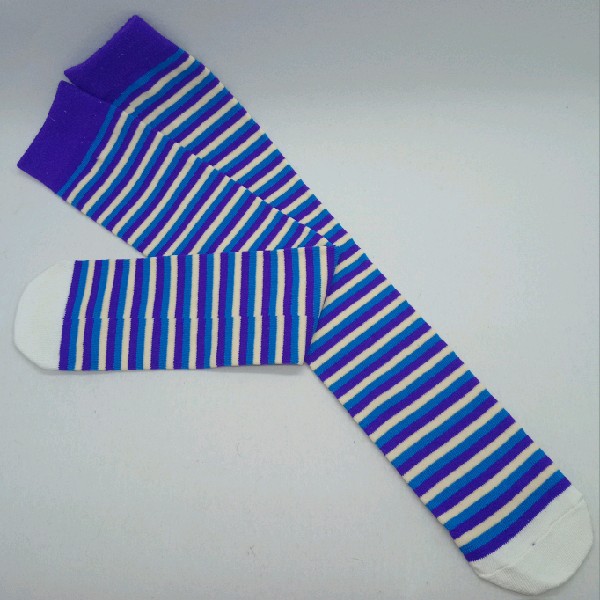 Knee High - Thin Stripe - White, Purple & Blue