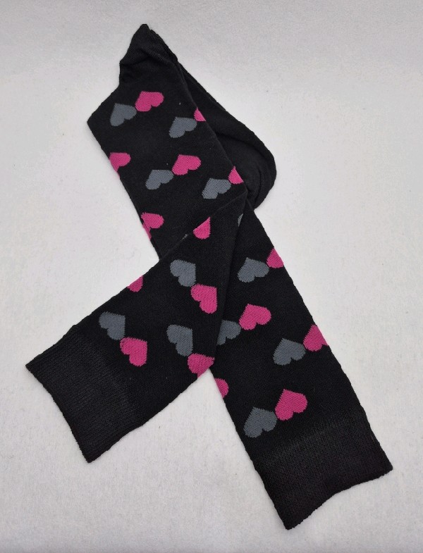 Knee High - Black with Pink and Grey Hearts