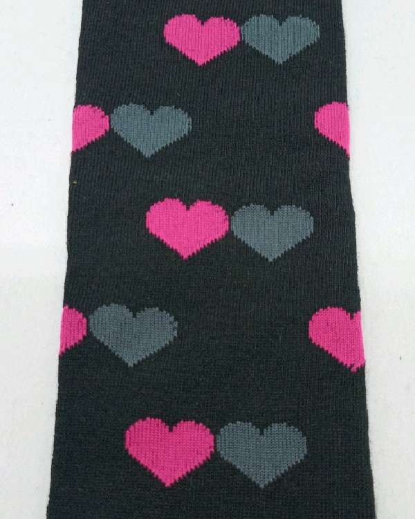 Knee High - Black with Pink and Grey Hearts